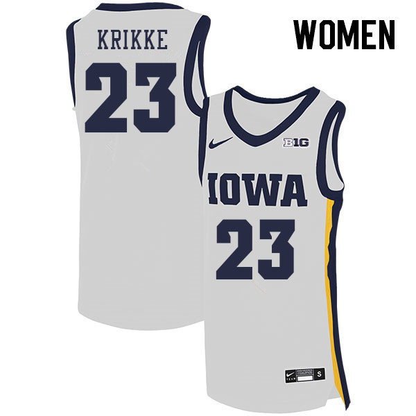 Women #23 Ben Krikke Iowa Hawkeyes College Basketball Jerseys Stitched Sale-White